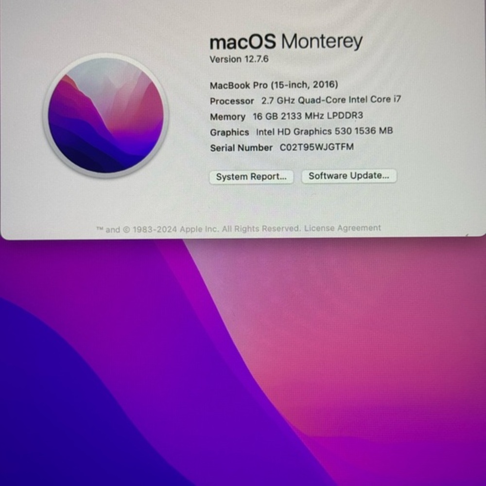 MacBook Pro 15 (2016) 4K Display / 512GB SSD / 16GB RAM